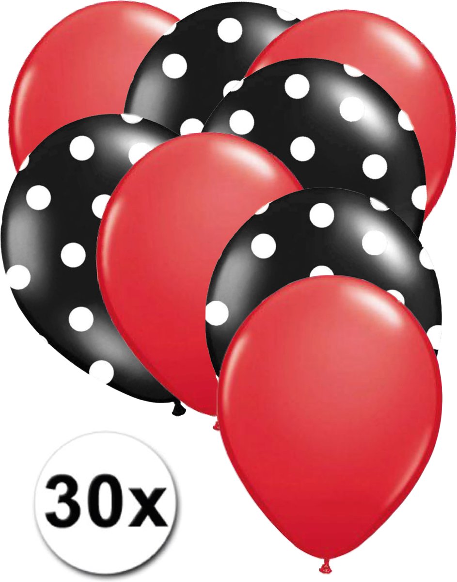 Ballonnen Rood & Dots Zwart/Wit 30 stuks 27 cm